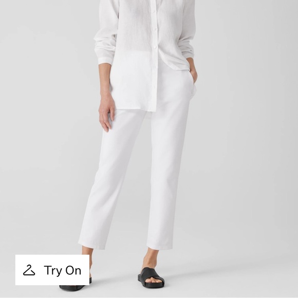 NWT Eileen Fisher PM White Cotton Ponte High Waisted Ankle Pant - Picture 1 of 6